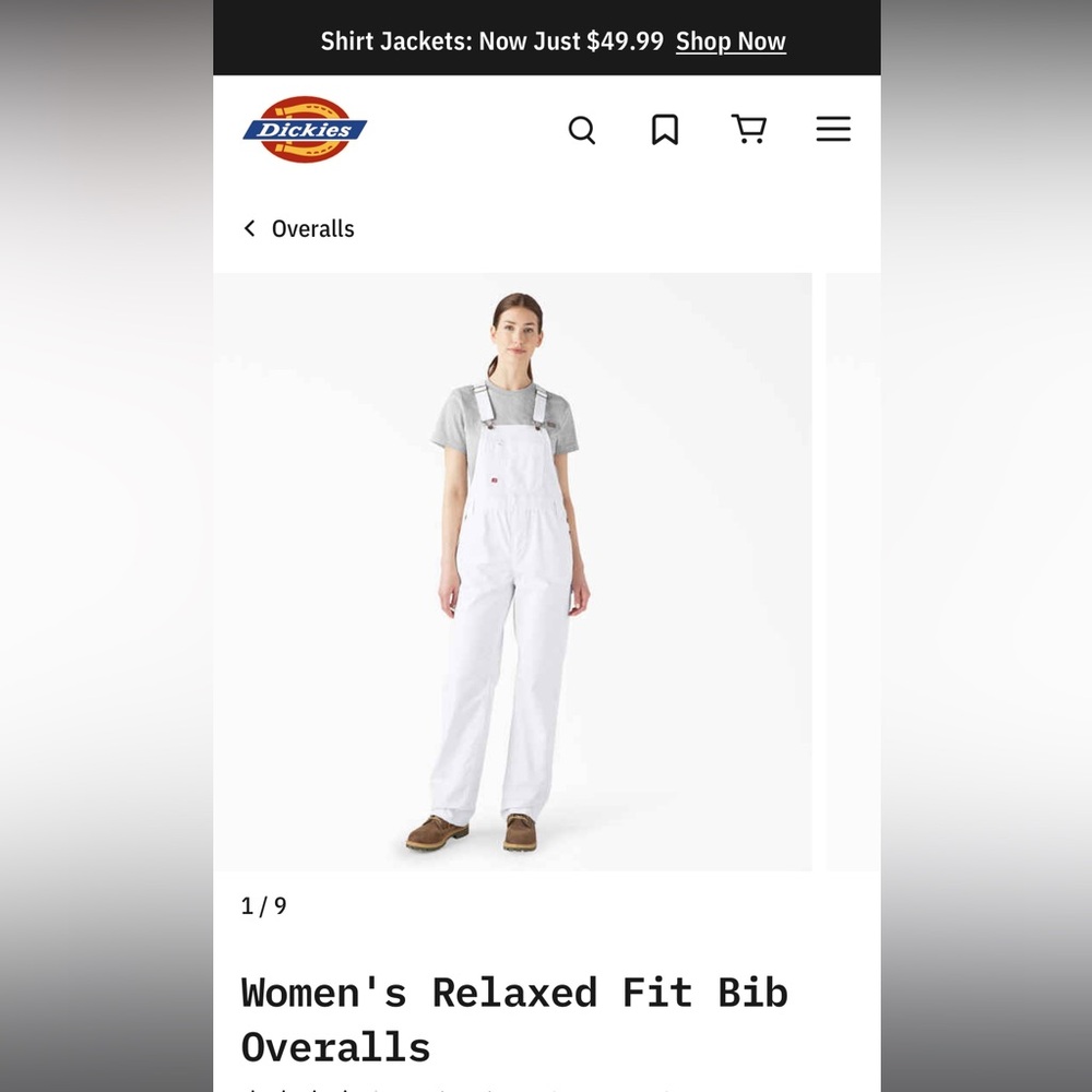 Dickies Women’s Relaxed Fit Bib Overalls White